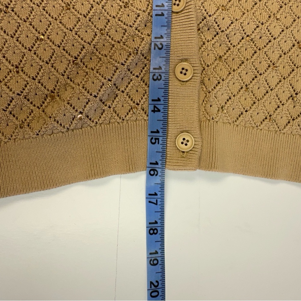 NWT Alice + Olivia Romi Cropped Embellished Pointelle-Knit Cardigan Sand Size S - Picture 9 of 9